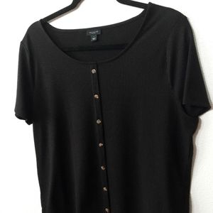 ANN TAYLOR BUTTON FRONT BLACK SHIRT PREOWNED LARGE